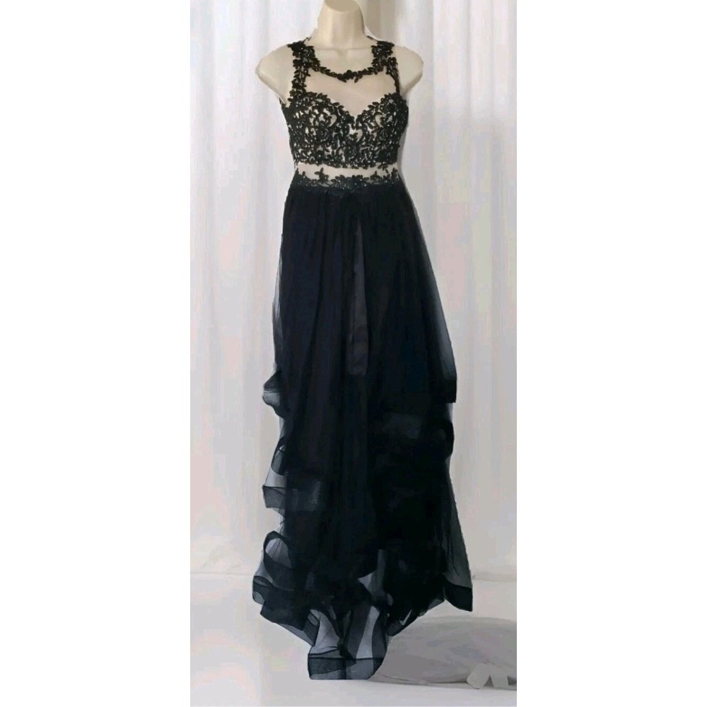 Say Yes to‎ the Prom Dress Black Cream Faux 2 piece Altered Front Junior Sz 1/2
